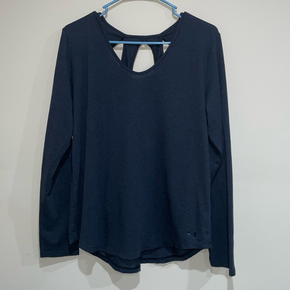 Under Armour Black Long Sleeve Top with Open Back Slots - Size L
